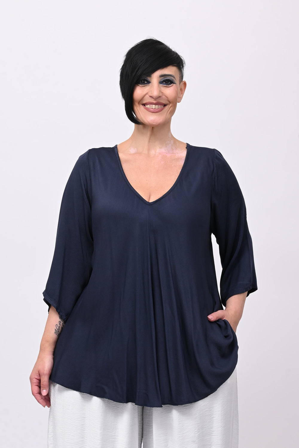 Blusa viscosa svasata - Blu