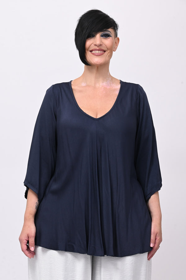 Blusa viscosa svasata - Blu