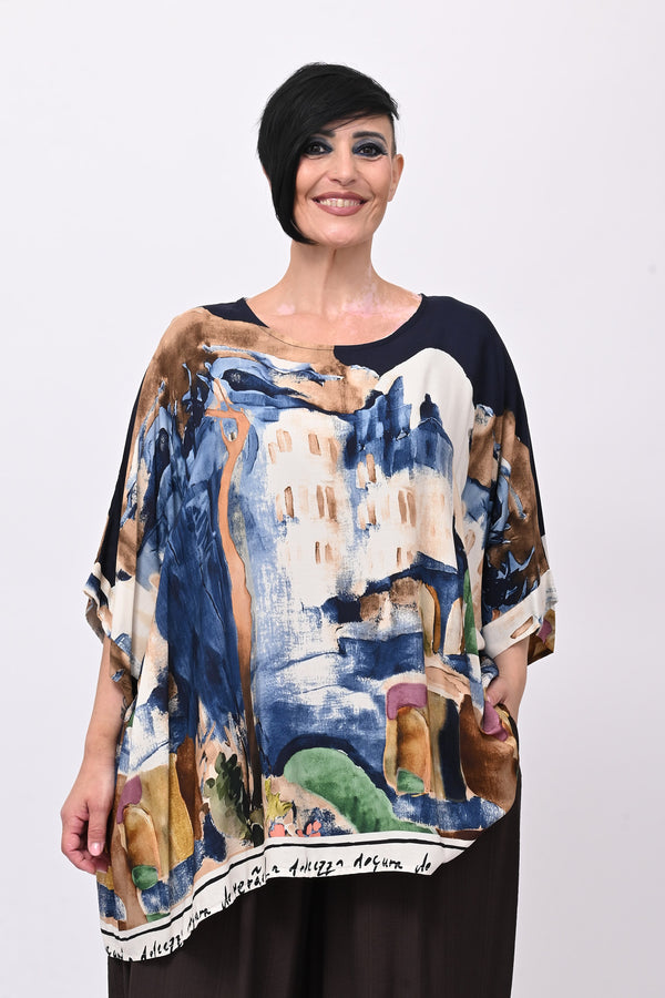 Maglia stampa paesaggio - Blu