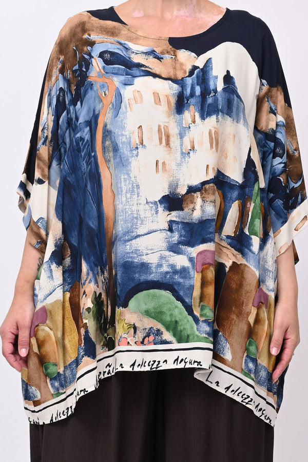Maglia stampa paesaggio - Blu