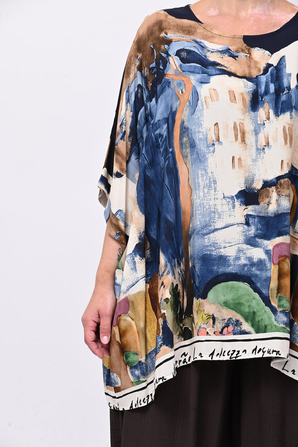Maglia stampa paesaggio - Blu