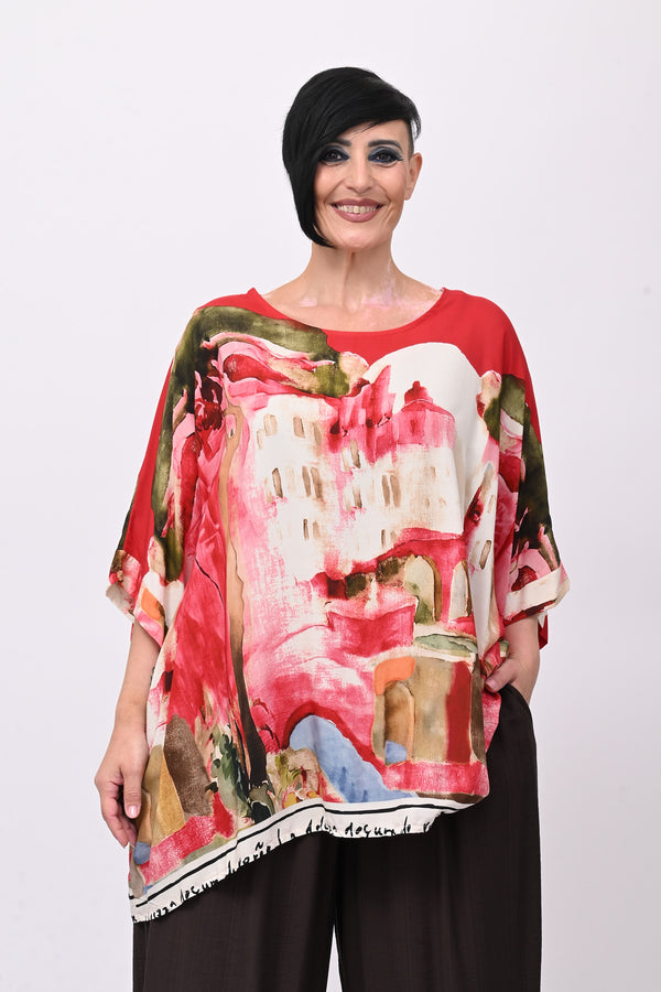 Maglia stampa paesaggio - Rosso