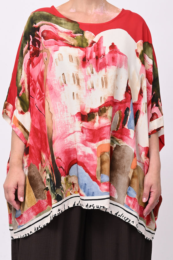 Maglia stampa paesaggio - Rosso