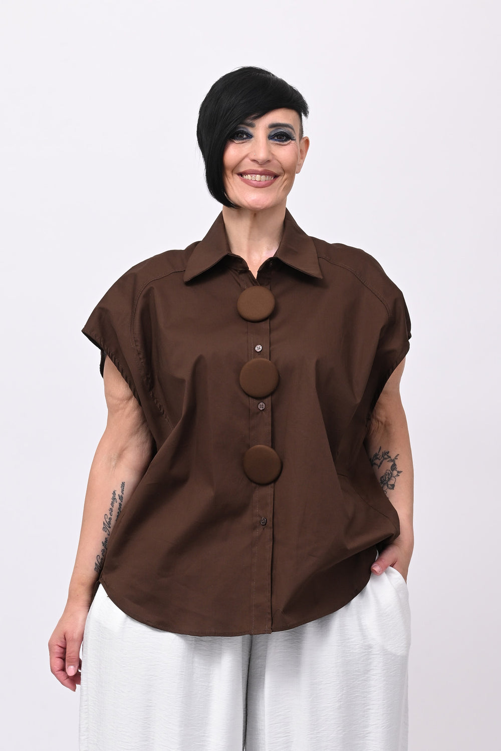 Camicia maxi bottoni - Moro