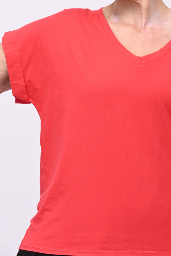 T-shirt V risvoltino - Rosso