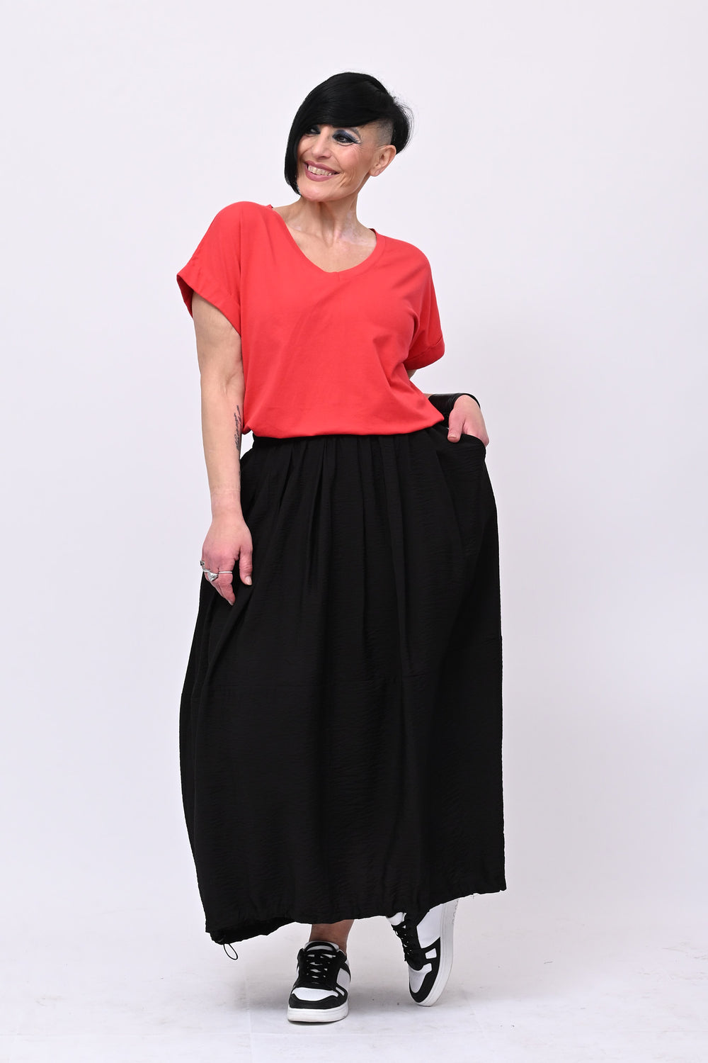 T-shirt V risvoltino - Rosso