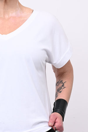 T-shirt V risvoltino - Bianco
