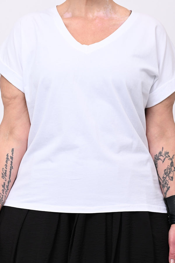 T-shirt V risvoltino - Bianco