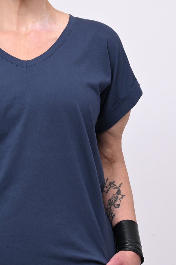 T-shirt V risvoltino - Blu