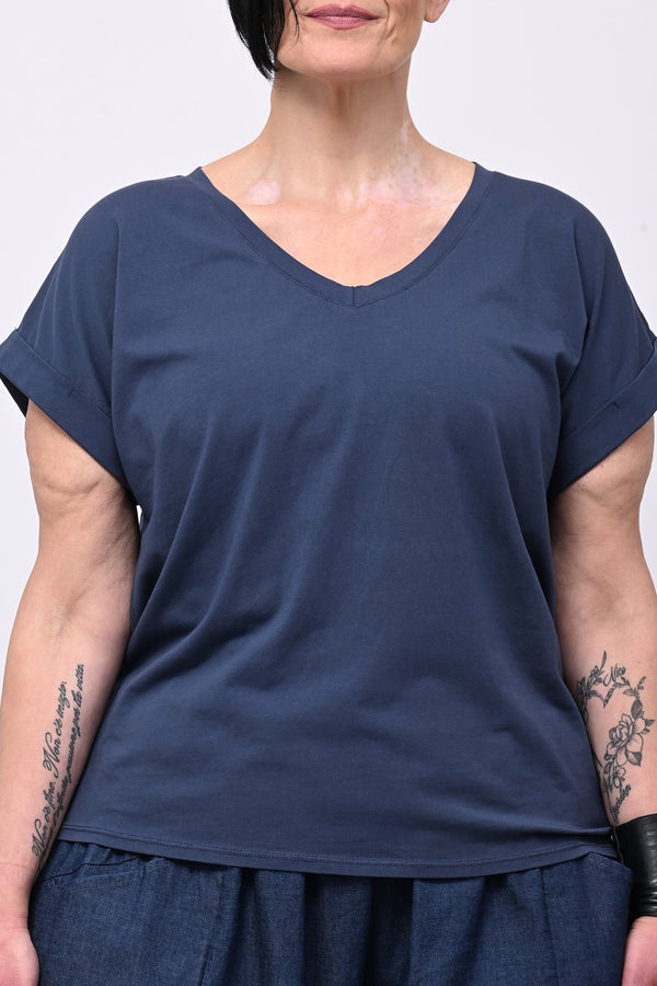 T-shirt V risvoltino - Blu