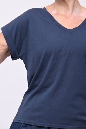T-shirt V risvoltino - Blu