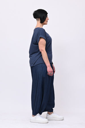 T-shirt V risvoltino - Blu