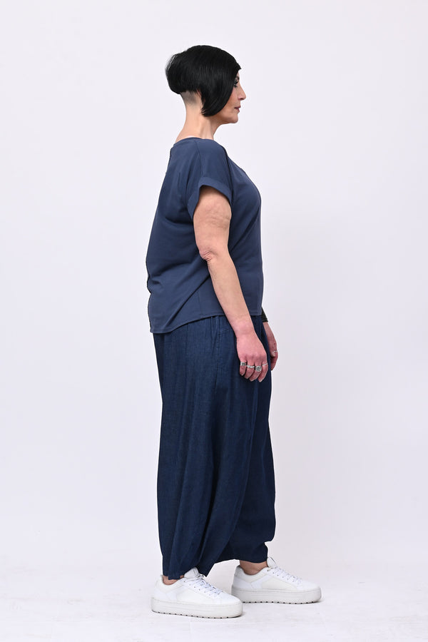 T-shirt V risvoltino - Blu