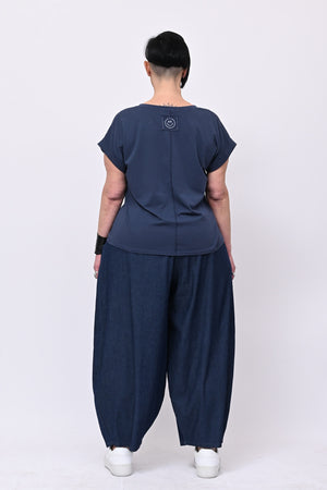 T-shirt V risvoltino - Blu