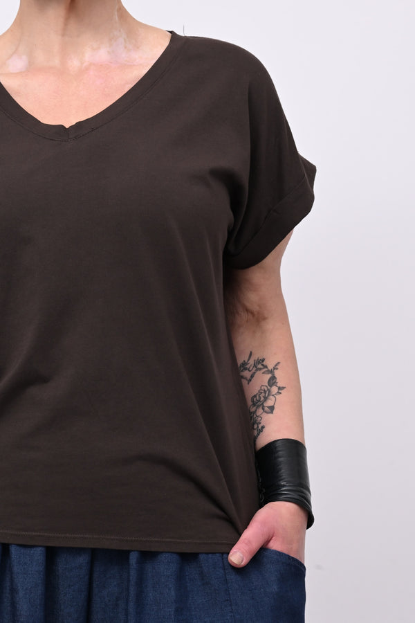 T-shirt V risvoltino - Moro