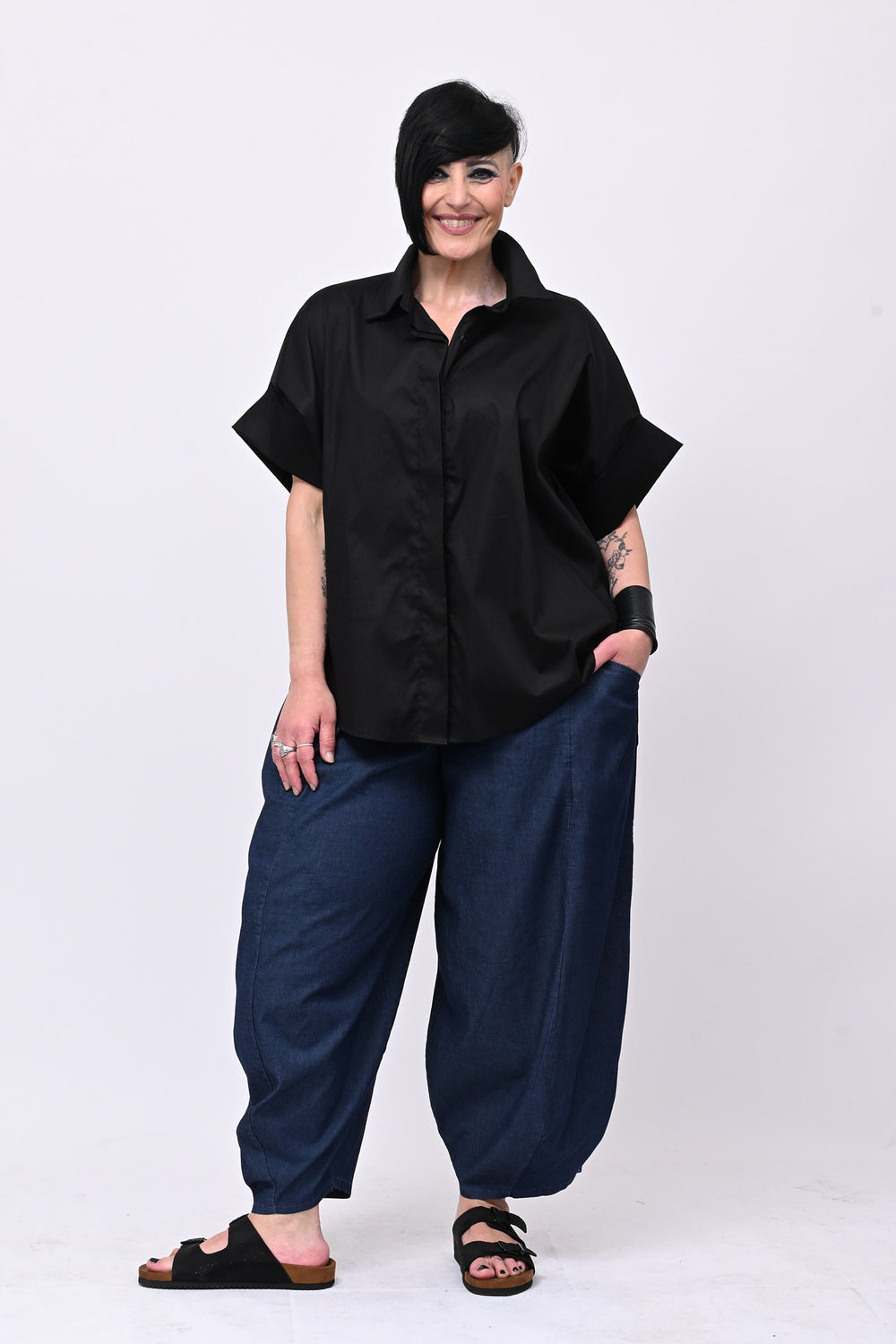 Camicia cotone stodata - Nero