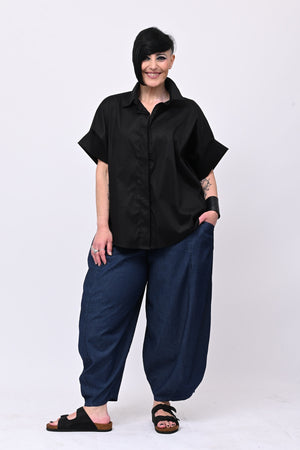 Camicia cotone stodata - Nero