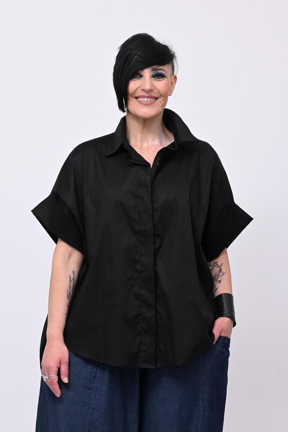 Camicia cotone stodata - Nero