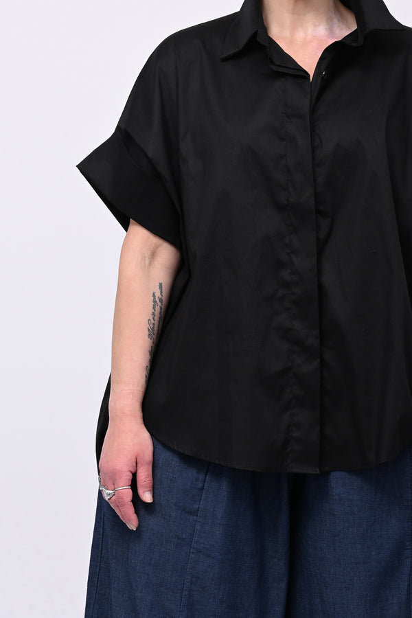 Camicia cotone stodata - Nero