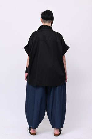 Camicia cotone stodata - Nero