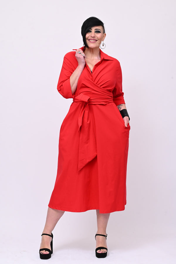 Abito incrocio bengalina over - Rosso