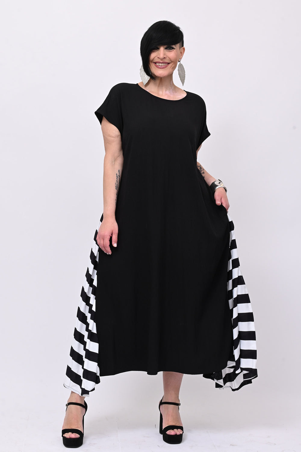 Abito righe lato - Nero