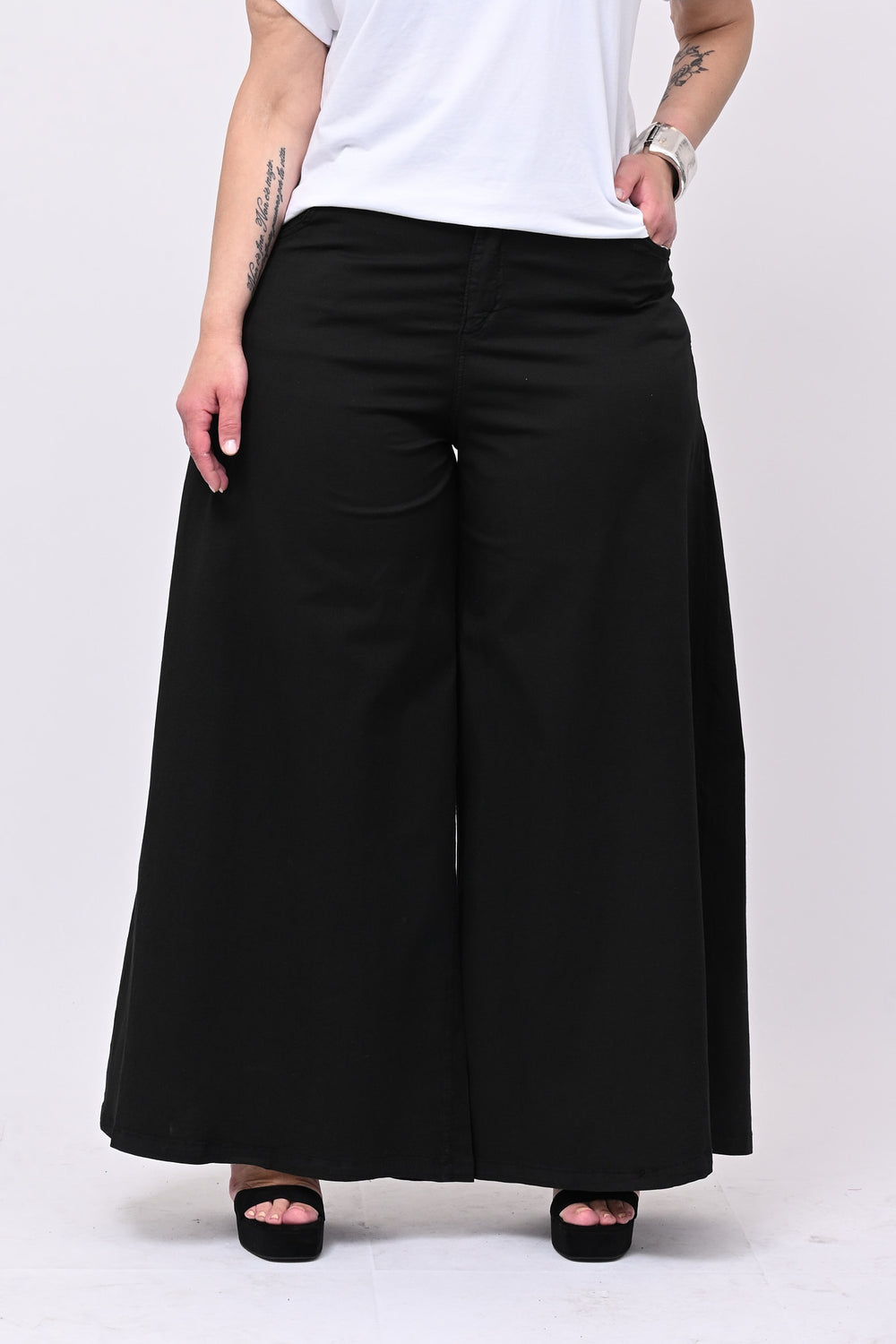 Jeans cotone palazzone - Nero