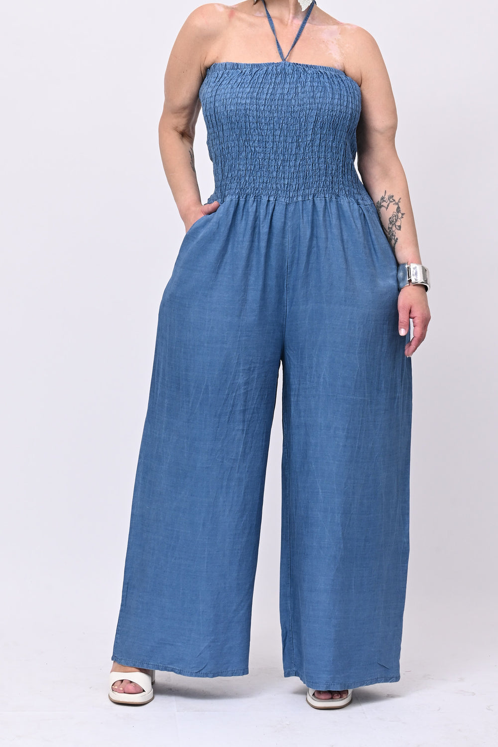 Jumpsuite chambrie fascia - Jeans medio