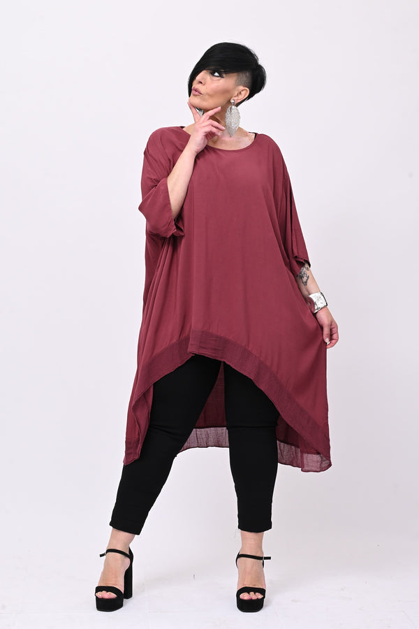 Maxi blusa asimmetrica bordo - Vino