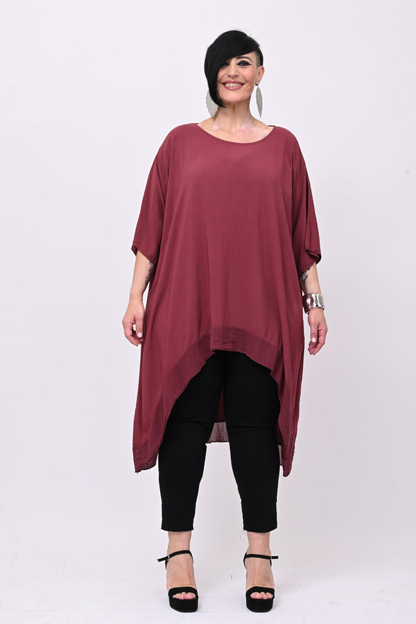 Maxi blusa asimmetrica bordo - Vino