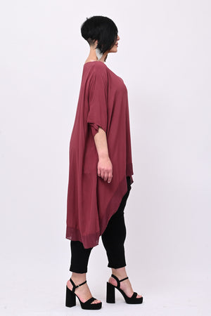 Maxi blusa asimmetrica bordo - Vino