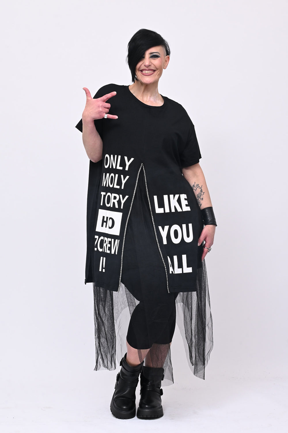 Abito strass tulle - Nero