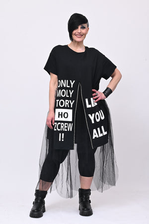 Abito strass tulle - Nero