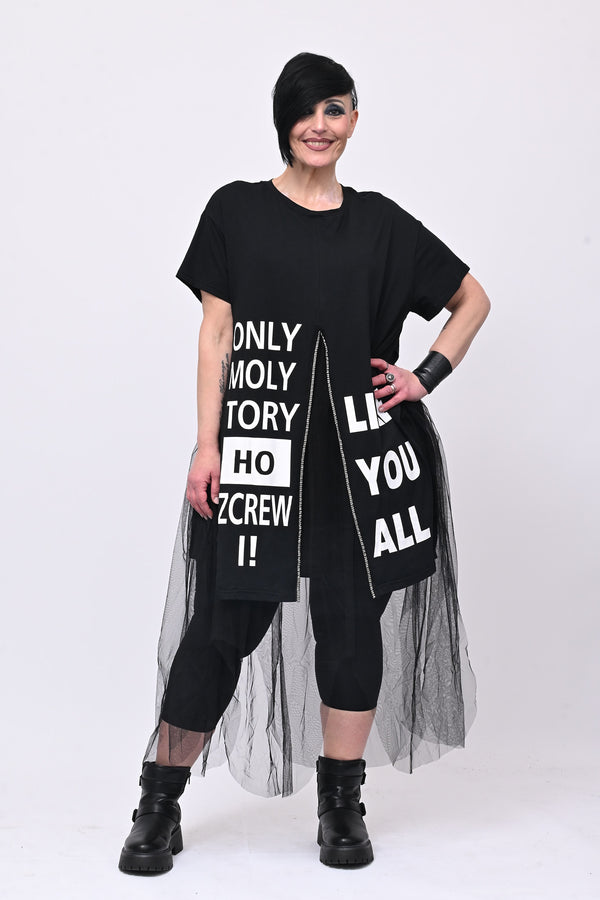 Abito strass tulle - Nero
