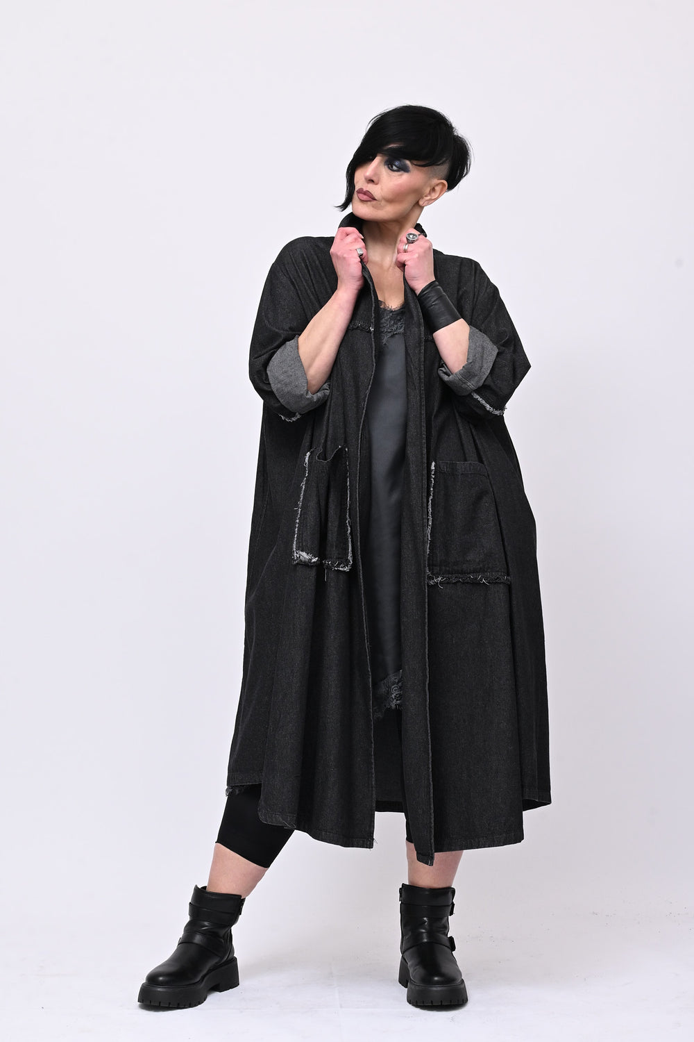 Cappotto frange zip - Jeans nero