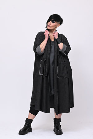Cappotto frange zip - Jeans nero