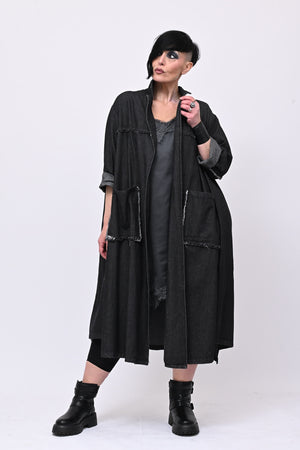 Cappotto frange zip - Jeans nero