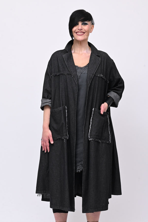 Cappotto frange zip - Jeans nero
