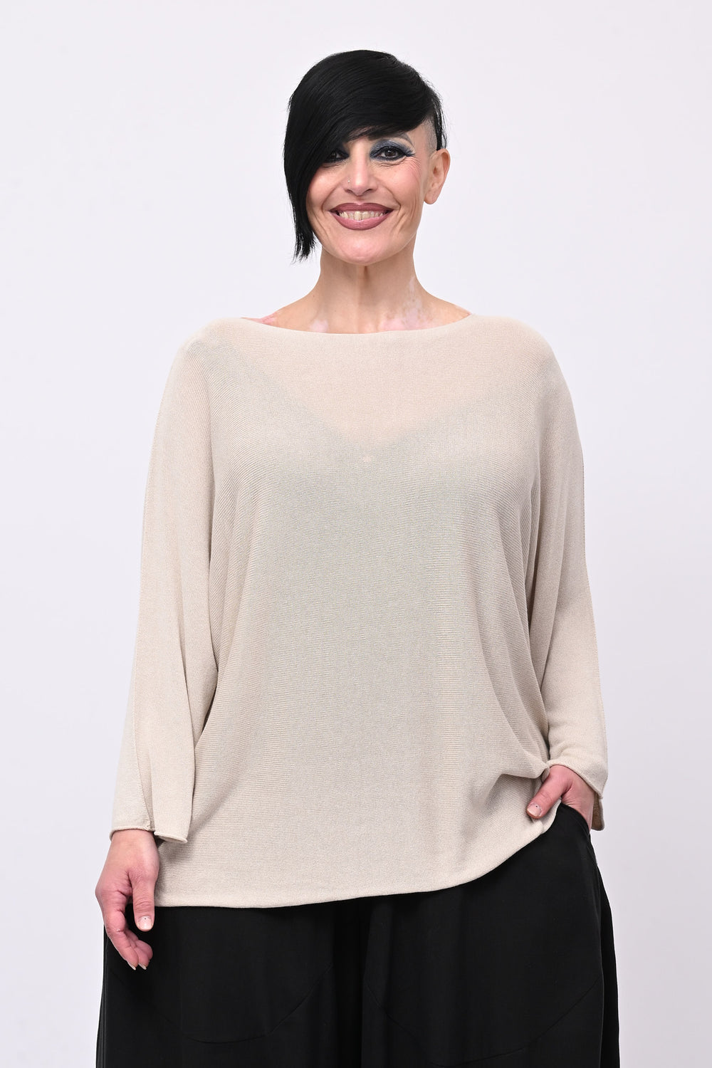 Pull viscosa girocollo - Beige