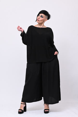 Pull viscosa girocollo - Nero