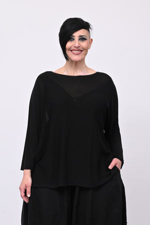 Pull viscosa girocollo - Nero