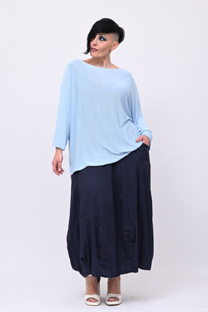 Pull viscosa girocollo - Celeste