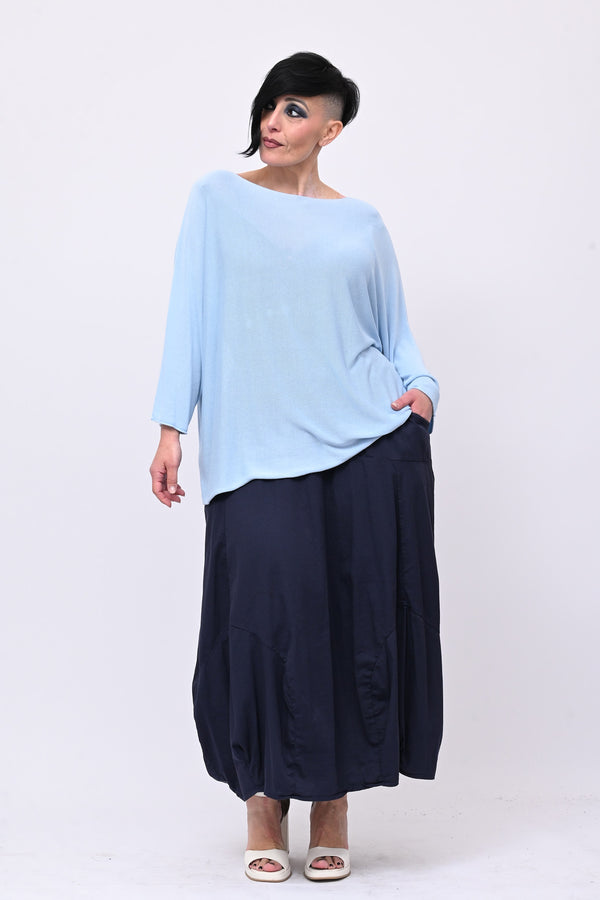 Pull viscosa girocollo - Celeste