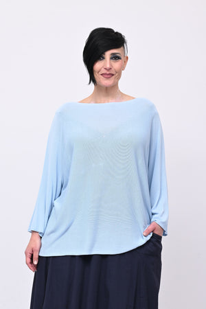 Pull viscosa girocollo - Celeste