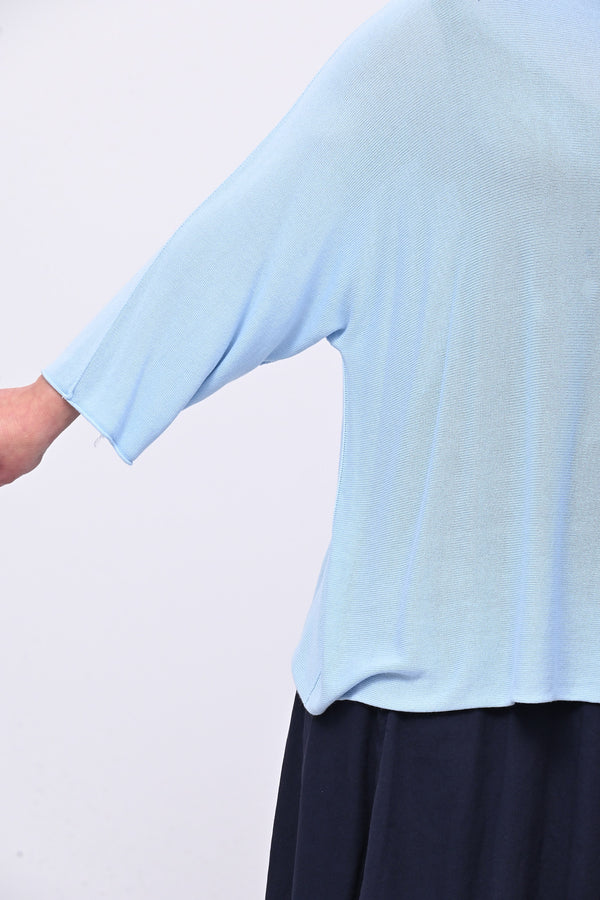 Pull viscosa girocollo - Celeste