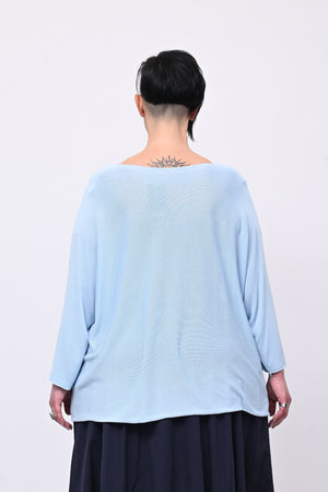 Pull viscosa girocollo - Celeste