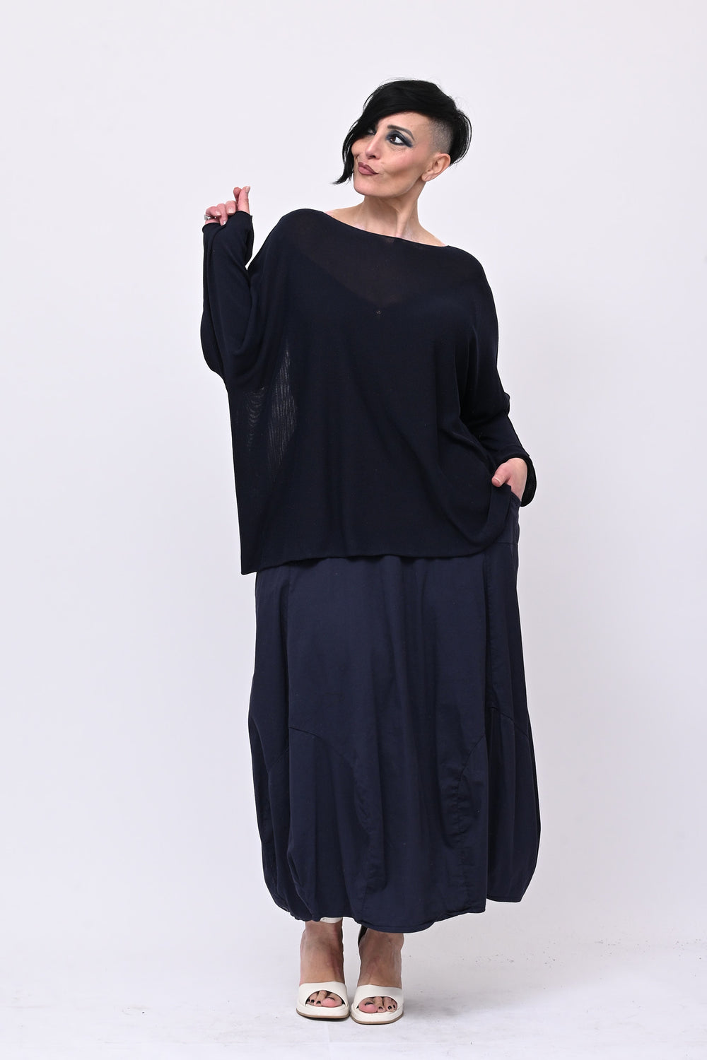 Pull viscosa girocollo - Blu