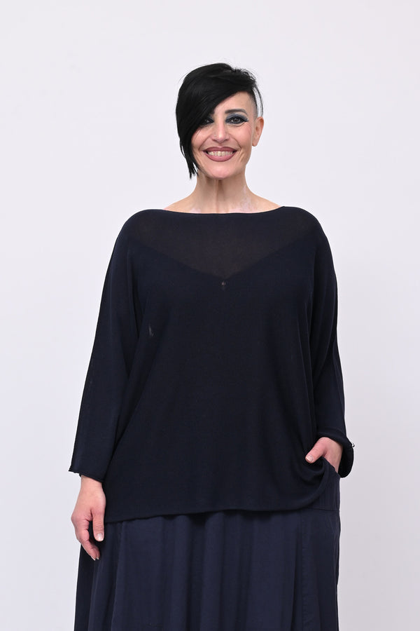Pull viscosa girocollo - Blu