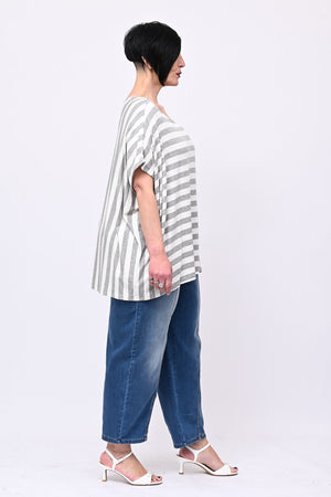 Maglia scatoletta righe - Grigio