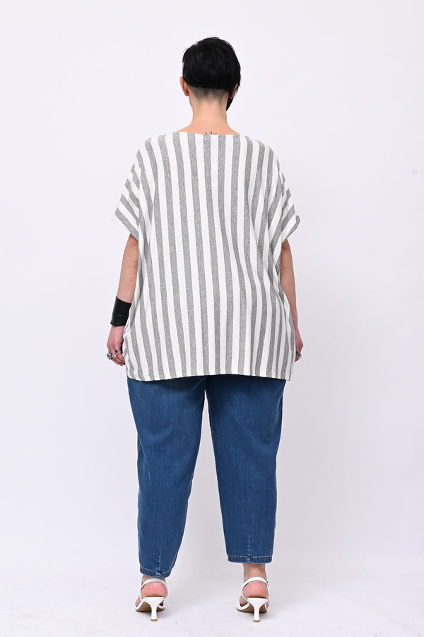 Maglia scatoletta righe - Grigio